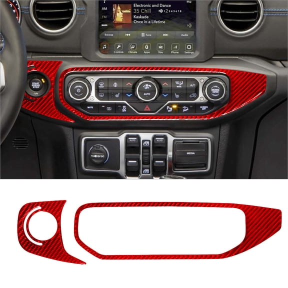 Soft Carbon Fiber Car Interior Decor Kits 2Pcs Red Carbon Fiber Center Dashboard Cover Trim For Jeep Wrangler JL Gladiator Sticker