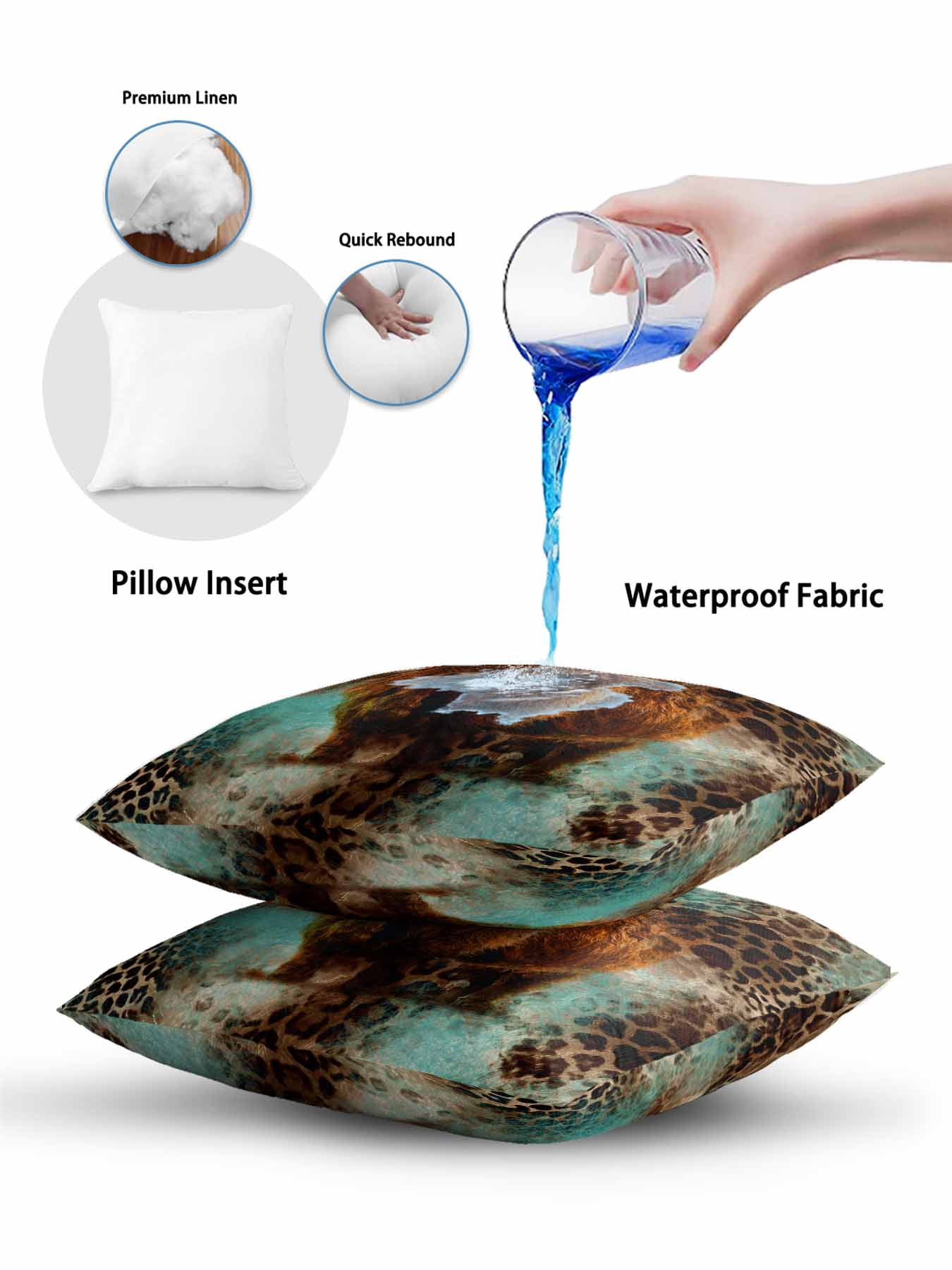 1 Pack Outdoor Throw Pillow, Teal Cow Leopard Waterproof Pillow with Insert Included, Aesthetic Vintage Animals Farmhouse Decorative Accent Cushion Sofa Pillows for Patio Porch, 16 x 16 In