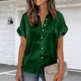 thumbnail image 6 of Blouse for Women V Neck Short Sleeve Button Down Rolled Cuff Office Wear Fashion Loose Fit Silky Satin Smooth Fabric Casual Summer Tops, 6 of 9