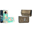 thumbnail image 1 of Case and Pouch Bundle for Nokia C200: Slim Series TPU Protector Case (White Pink Flowers on Teal) and Rugged Denim Nylon Belt Holster (Tan Brown), 1 of 9