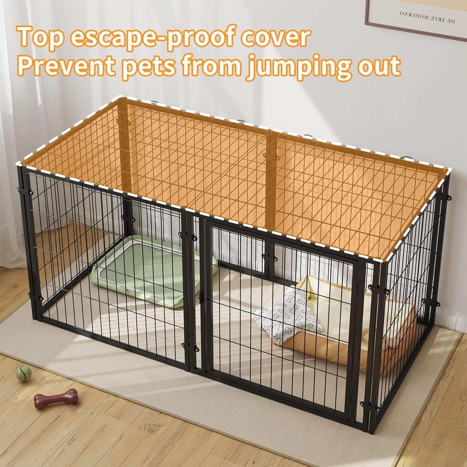 Acekid Heavy Duty Dog Crate 48 Inch&nbsp;- Indestructible Escape-Proof Metal Dog Kennel, Furniture Style Pet Cage for Large/Medium/Small Dogs, Three-Sided Design, Indoor & Outdoor Use
