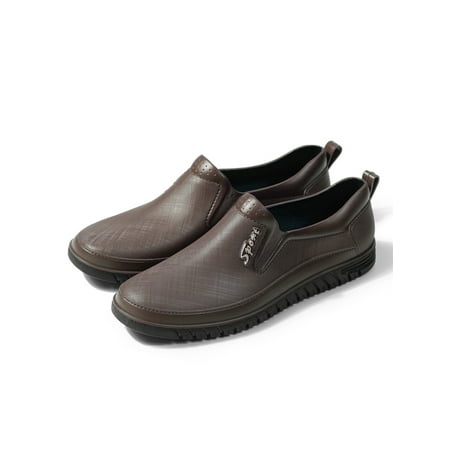 

Ferndule Mens Waterproof Rain Shoe Garden Lightweight Round Toe Loafers Comfort Kitchen Work Shoes Brown 9