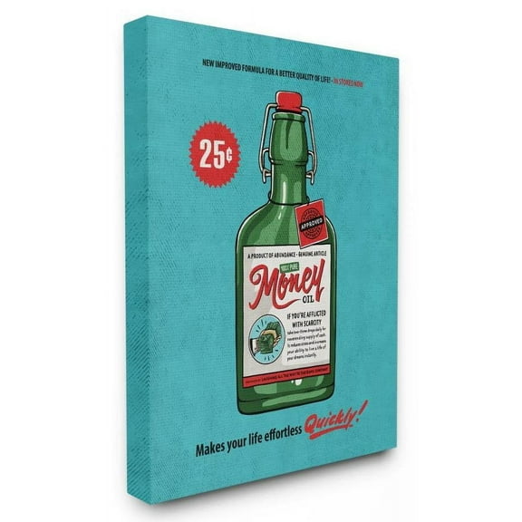 Stupell Industries Money Oil Vintage Comic Book Funny Blue Green Design Canvas Wall Art by Ester Kay