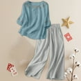 thumbnail image 2 of Breezora Women's 3/4 Sleeve Cotton Linen Set Breathable Loose Fit Outfit For Vacation Or Daily M Size Light Blue, 2 of 8