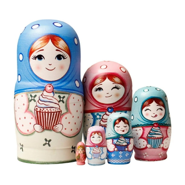 6 piezas de muñecas rusas, muñecas anidadas, muñecas Matryoshka de madera, juguetes coleccionables hechos a mano, artesanía única, adecuados para regalar, decoración del hogar, Estilo A