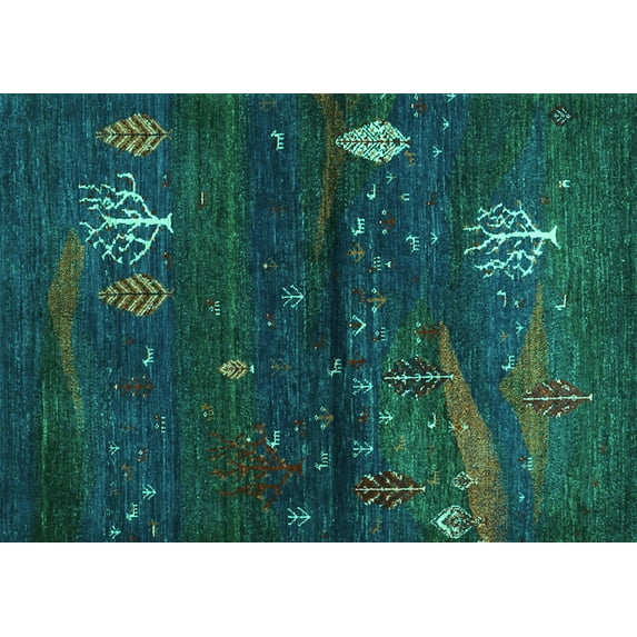 Ahgly Company Indoor Rectangle Abstract Turquoise Blue Contemporary Area Rugs, 7' x 9'