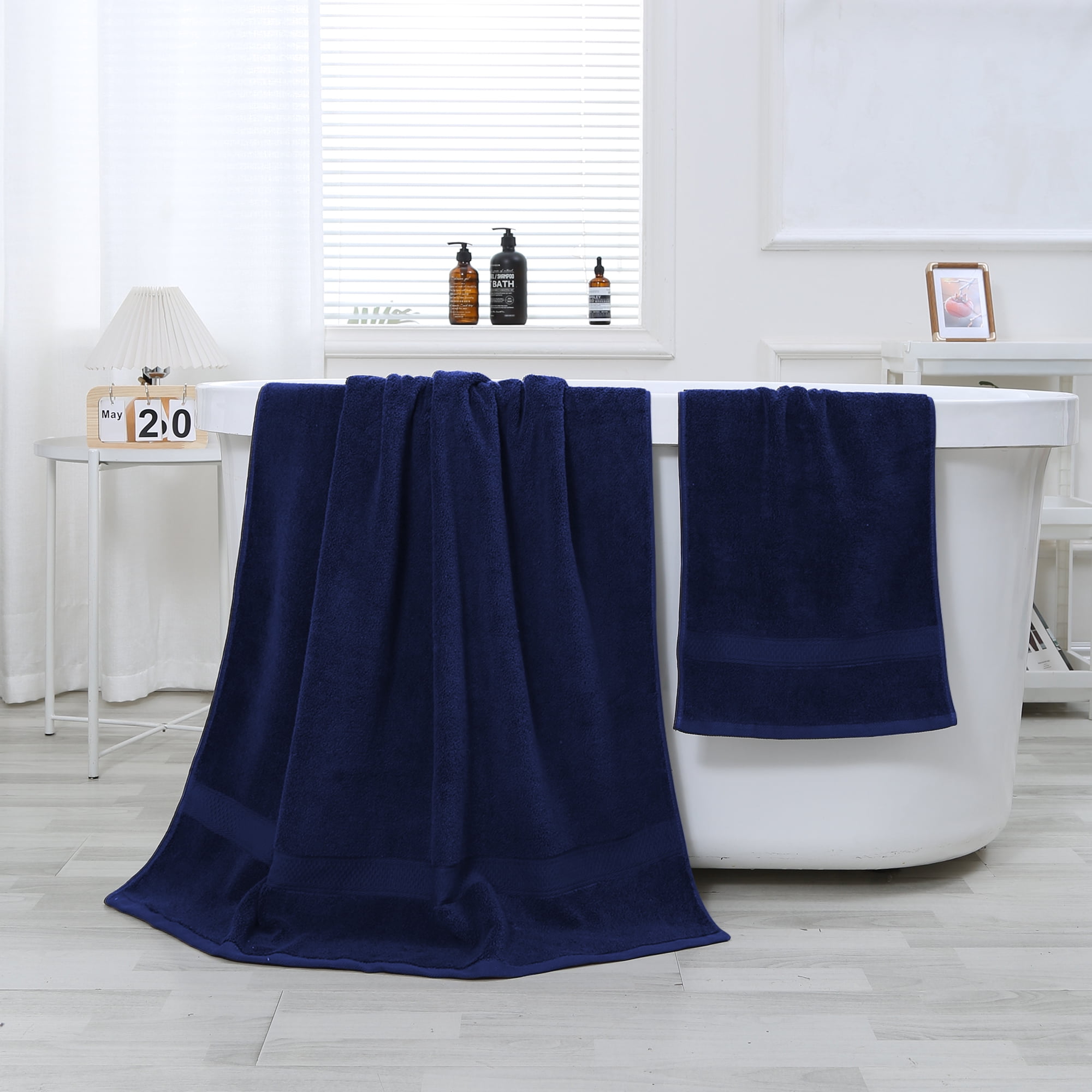 JML Navy Bath Towel Set of 8 Pieces - 100% Cotton Highly Absorbent Towels for Bathroom, 2 Soft Bath Towels, 2 Hand Towels, 4 Washcloths