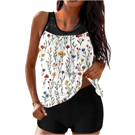 Yievot Modest Tankini Swimsuits for Women 2 Piece Tummy Control Bathing Suits Floral Graphic High Waist Swimwear