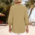 thumbnail image 4 of LNWUY Cotton Linen Shirts for Women Loose Flowy Spring Tops Solid Color 3/4 Sleeve Shirt Beach Vacation Business Casual Travel Yellow S, 4 of 8