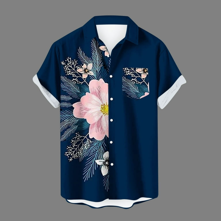 VSSSJ Mens Hawaiian Color Block Shirts Regular Fit Short Sleeve Casual  Button Down Stylish Pocket Collared Shirts Relax Summer Beach Tee Blue L
