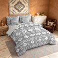 thumbnail image 2 of Manfei Boho Aztec Tribal King Bedding, Bohemian Geometric King Bed in a Bag, White, Gray Reversible 7-Piece, 2 of 6