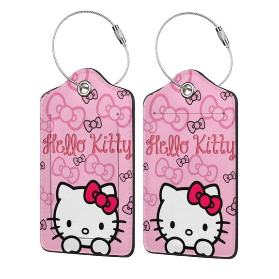 Luggage Tag Travel ID Label, Hello Kitty PU Leather for Baggage Suitcase Backpack Bag 2 Piece