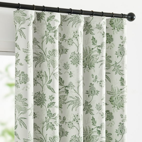 Curtainking Luxury Look Farmhouse Green Floral Print Rod Pocket Blackout Curtains, 63" (2 Panels)
