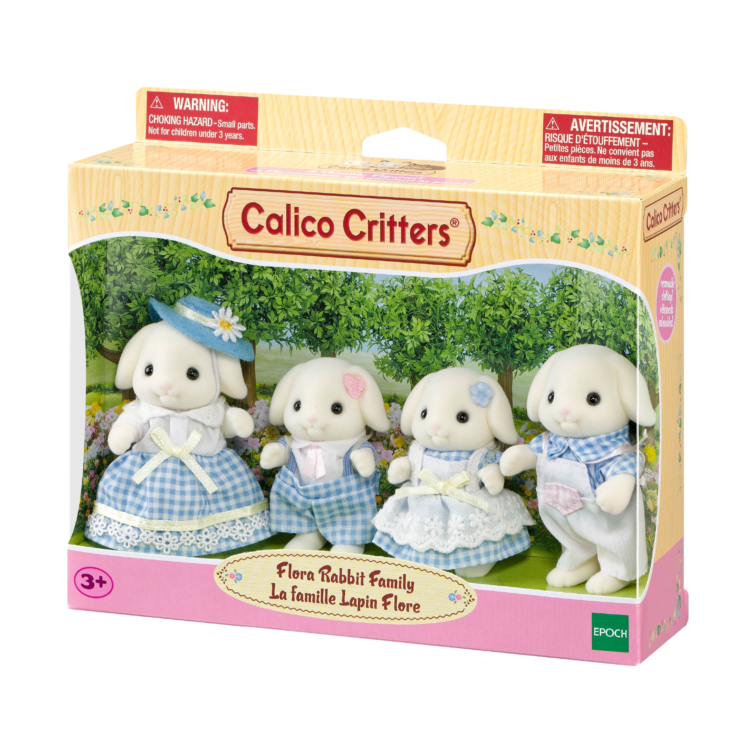 Calico Critters Flora Rabbit Family, Set of 4 Collectible Doll Figures