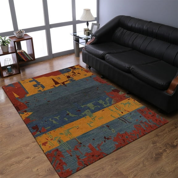 Rugsotic Carpets Hand Tufted Wool Eco-Friendly Area Rugs - 5'x8', Rectangle, Multicolor, Modern Contemporary Design, High Pile Handmade Anti Skid Rugs for Living Room, Bed Room (K00590)