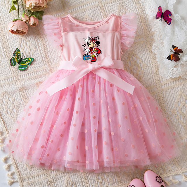 Mickey Minnie Mouse Robe de Bébé Fille 2-6 Ans Jupe en Maille Princesse Été Sans Manches Robes de Fête de Mariage pour Filles Été