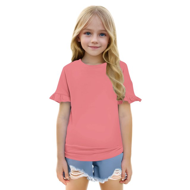 Chemises pour Filles Manches Courtes Unies Col Rond Tenues d'Été Filles 9-10 Ans Chemises Mode Filles