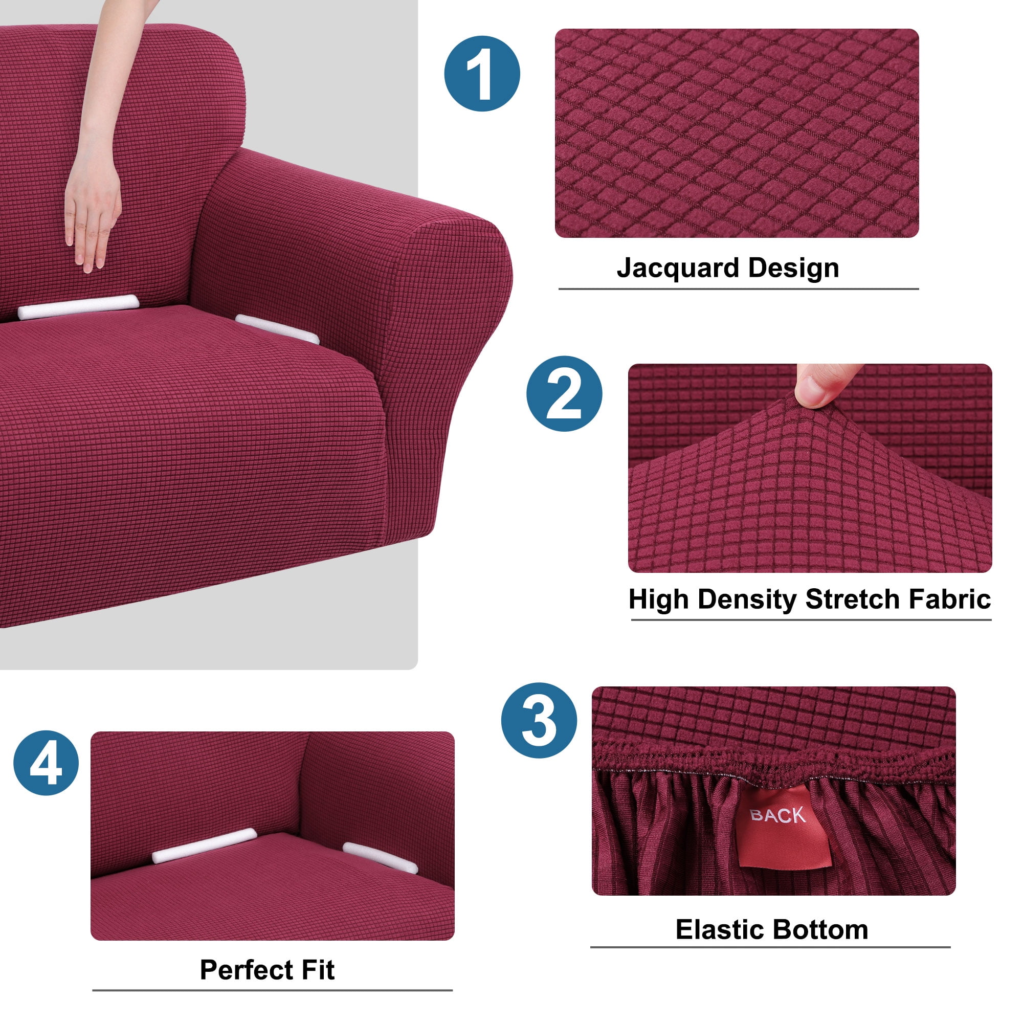 Unique Bargains Stretch Slipcover Washable Furniture Covers for Dogs Burgundy Large