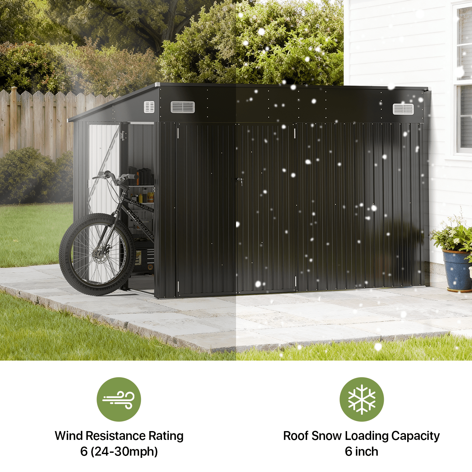 BaPiPro 10'x8' Heavy Duty Metal Storage Shed, Large Outdoor Storage with Lockable Triple Doors & Vents, Lean-to Tool Shed for Garden, Backyard, Patio - Black