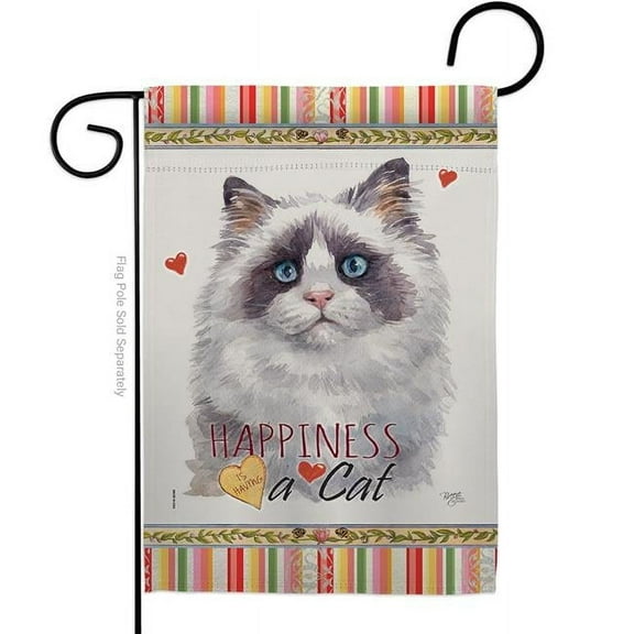 Breeze Decor G160211-BO 13 x 18.5 in. Cat Blue Bicolor Ragdoll Happiness Double-Sided Decorative Vertical Garden Flag