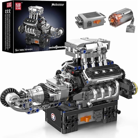 SNOWEAGLE V8 Engine Building Blocks Sets, V8 Engine Model kit That Run, Build Your Own STEM Model Engine, 8-Cylinder Car Engine Building Engineering Toys for Kids/Adults Collections(737 PCS)