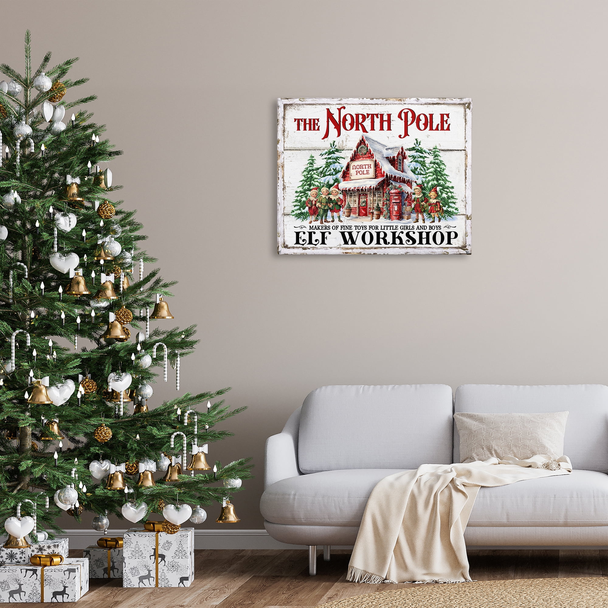 Stupell Industries North Pole Workshop Holiday Painting Gallery Wrapped Canvas Art Prints Wall Art, 40 x 30