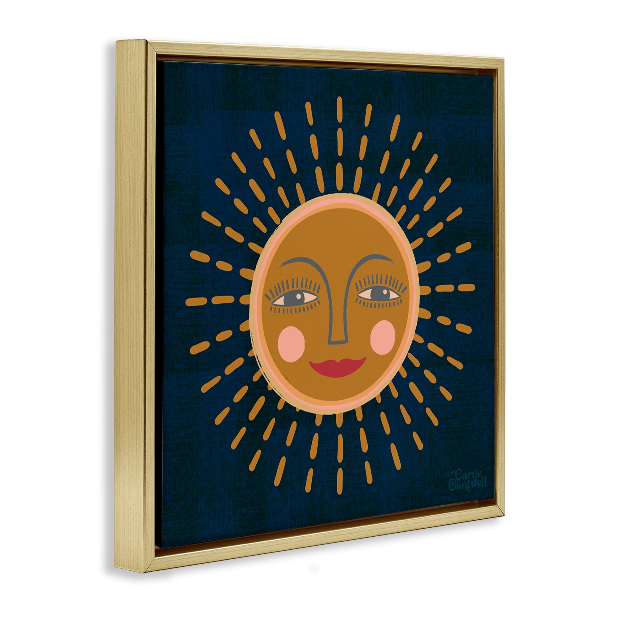 Stupell Industries Boho Smile Sun Landscape & Nature Painting Gold Floater Framed Canvas Art Print Wall Art, 18 x 18