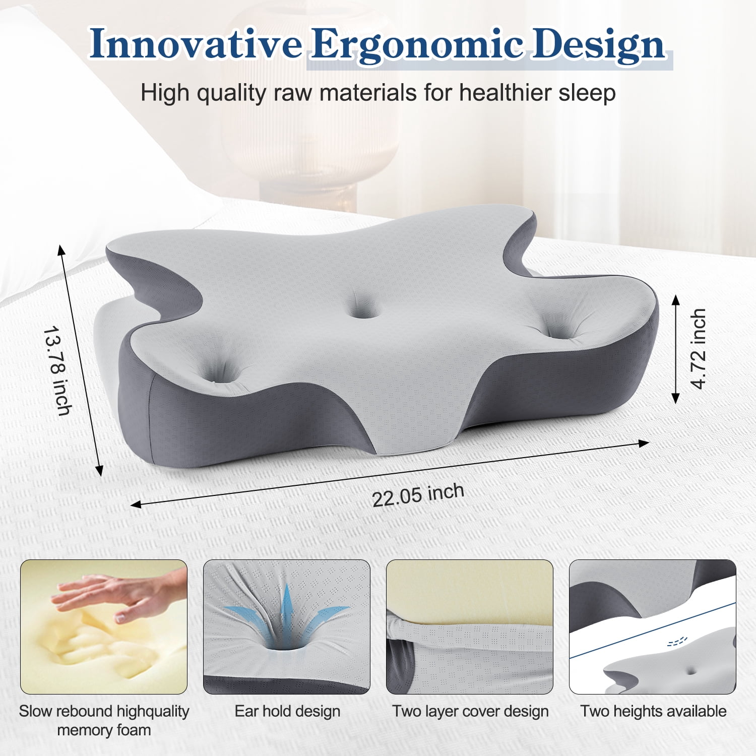 MOONORAH Cervical Pillow for Neck and Shoulder, Ergonomic Side Sleeper Pillow for Neck Support, Contour Memory Foam Pillows for Side Back & Stomach Sleepers with Cooling Pillowcase, Dark Gray