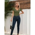 thumbnail image 3 of Women Ribbed Short Sleeve Shirts Scoop Neck Slim Fitted Basic Tees Tops Summer Trendy, 3 of 4