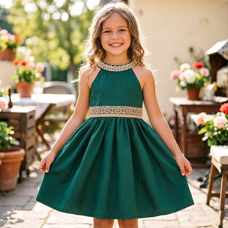 RMGVDSD Girls Summer Dresses Girls Party Dress With Bow Ruffle Sleeves Princess Birthday Dresses Kids Formal Sundress Gown Holiday Celebration 7-8 