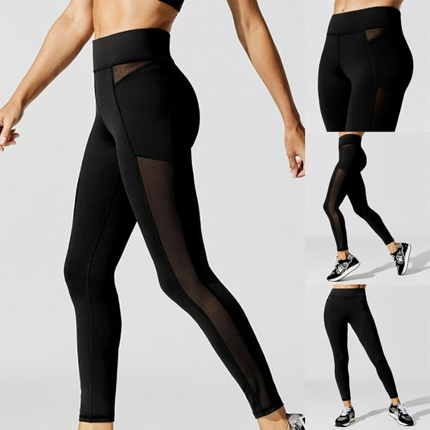 Moonker Side Mesh Sports Pants Elastic Slim Yoga Leggings Perspective  Running Pants 
