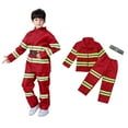 thumbnail image 4 of SonxaHe Toddler Boy's Outfits Halloween Party Fireman Role Play Long Sleeve Jacket Pants School Outfit Set,3-Piece Red,Sized 3-4, 4 of 7