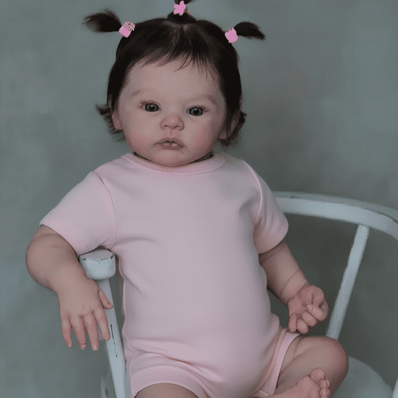 17 Inch Reborn Baby Doll Girl, Full Vinyl Body Lifelike Baby Doll with Hand Rooted Hair, Realistic Open Eyes Baby Doll Toy for Kids Girls Age 3