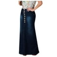 thumbnail image 1 of dresses for women Women's Casual Front Button Washed Denim A-Line Skirts Long Jean Skirt, 1 of 1