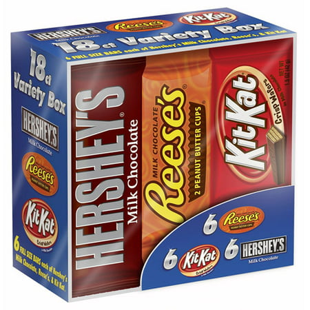 HERSHEY'S Chocolate Full Size Variety Pack, 18 Count