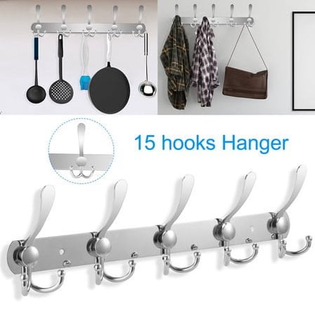 iMounTEK Stainless Steel 15 Hooks Wall Hanger Coat Hat Clothes Holder Bedroom Towel Rack Heavy Duty Coat Hanger