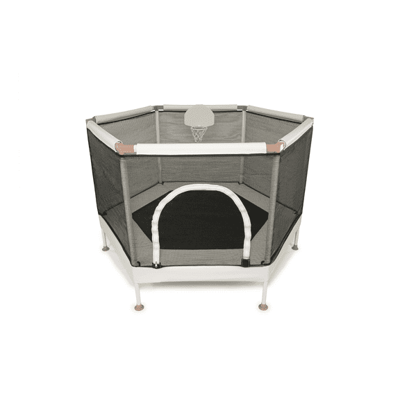 Square House Kids Trampoline, Aesthetic Indoor and Outdoor Toddler Trampoline with Safety Net, Basketball Hoop, 220lb Capacity, Ultra Safe No-Gap Design, Gifts for Boys & Girls (Sand, 5 FT)