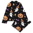thumbnail image 4 of CUZIBR Girls Halloween Pajamas Sets Skull Bat Ghost Spider Web Moon Star Print Comfort Cozy Lapel Button Long Sleeve Top Long Pants Two Piece Soft Loungewear Relaxed Nightwear ,Black-2,5-6 Years, 4 of 4