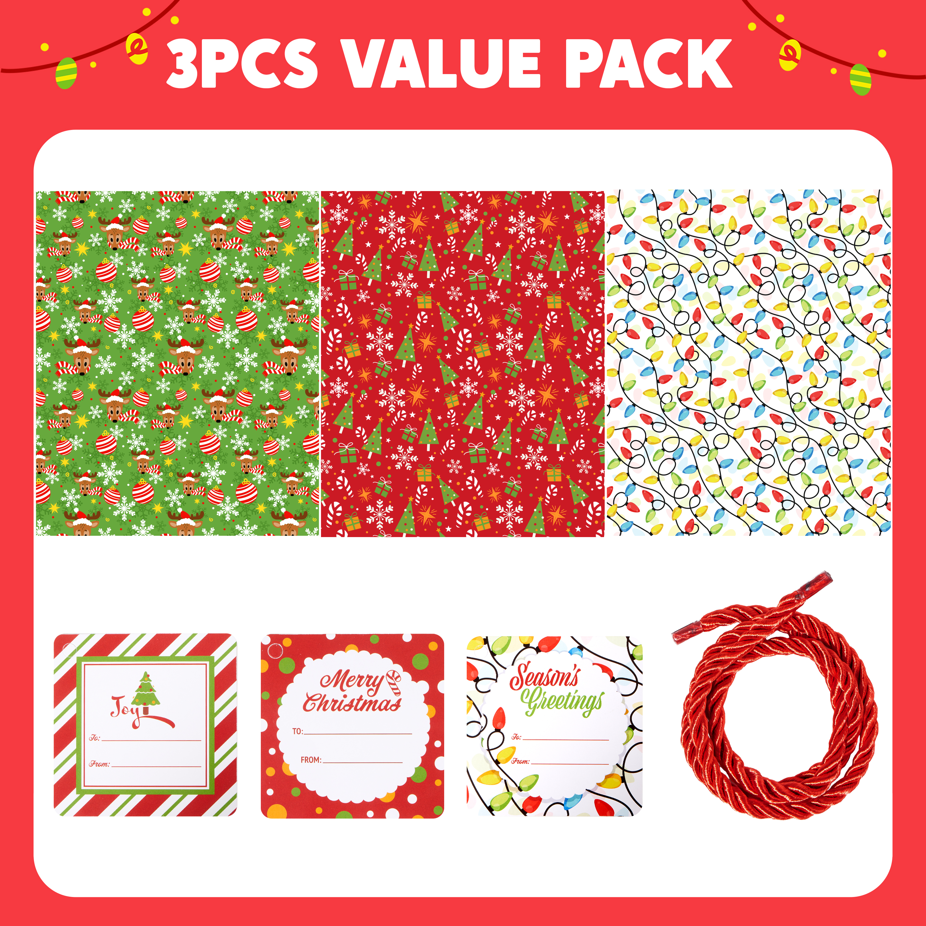 Joyfy 3-Piece Jumbo Christmas Gift Bags, 44 x 36 Inches photo 7