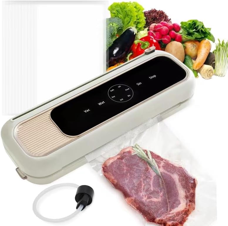 Compact Mini Vacuum Sealer Machine 80KPa Powerful Suction, Automatic Operation for Easy Food Preservation and Storage with 10 Bags (White)