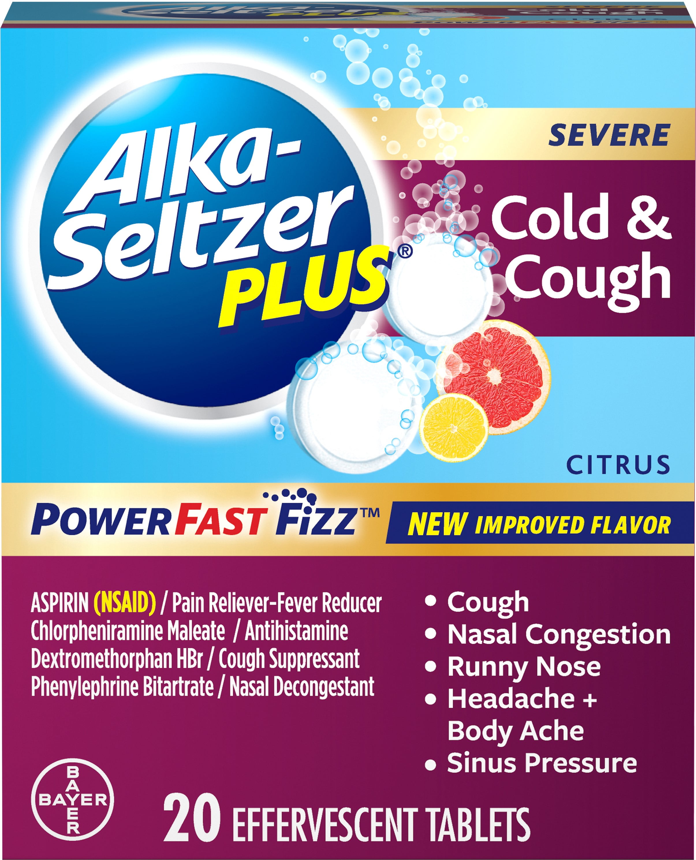 Alka-Seltzer Plus Severe Cold & Cough PowerFast Fizz Citrus ...