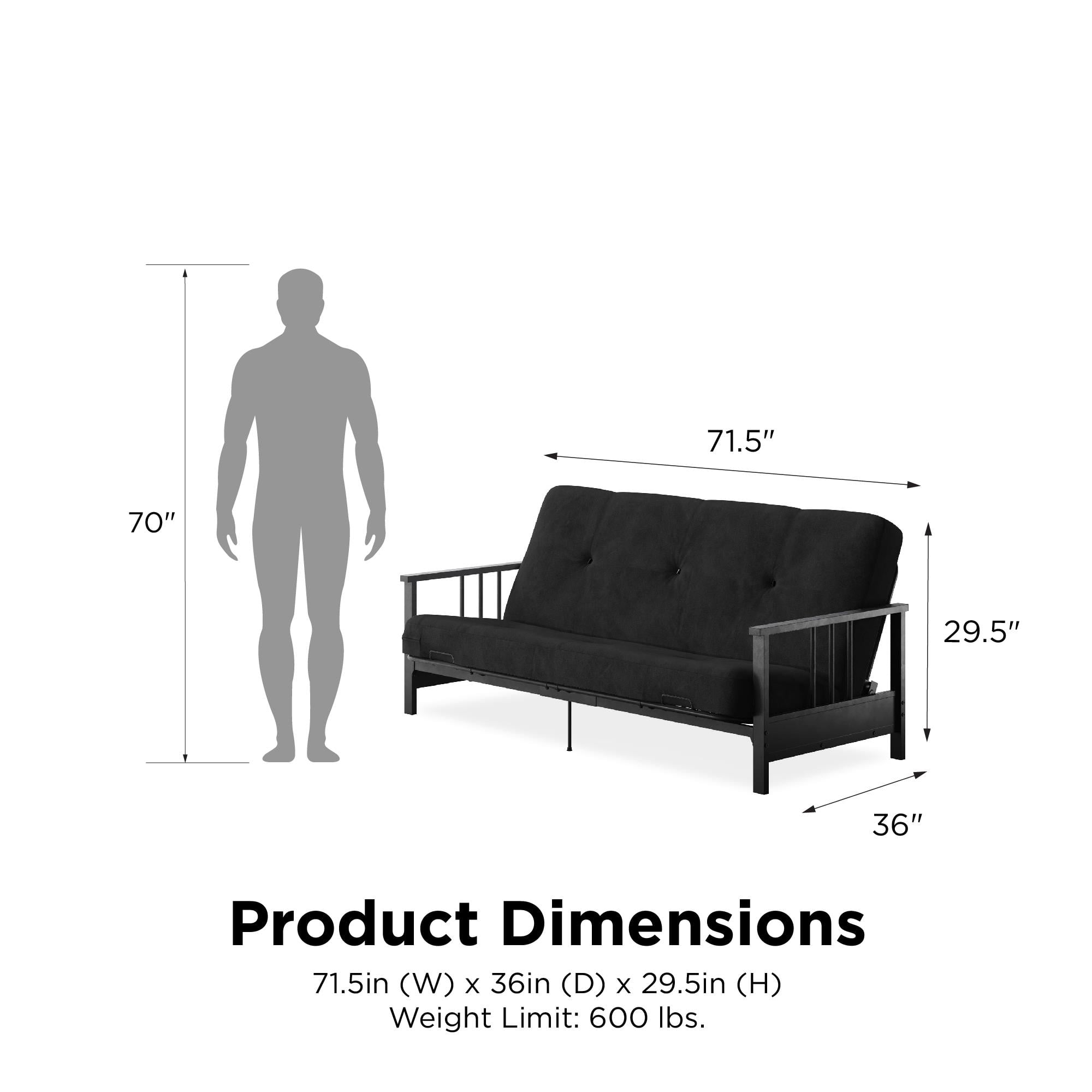 DHP Harlow Full Metal Arm Futon with 6-Inch Thermobonded High Density Polyester Fill Black Microfiber Mattress