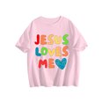 thumbnail image 2 of Niogvi Jesus Loves Me Shirt 𝓴𝓲𝓭𝓼 Pink T-Shirt , Jesus Casual Holiday Top For 𝓴𝓲𝓭𝓼 110cm, 2 of 6