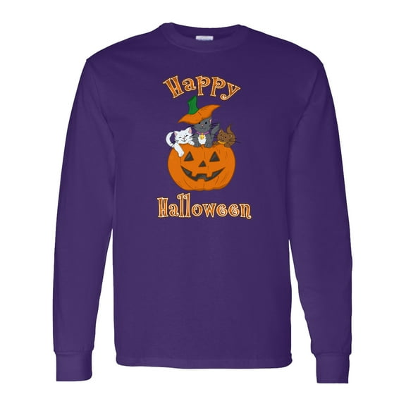 Inktastic Happy Halloween Kittens in Pumpkin Long Sleeve T-Shirt