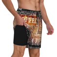 thumbnail image 2 of Balery Hand Drawn Vintage Coffee Bañador para hombre, shorts de playa de secado rápido con entrepierna y forro de compresión-X-Large, 2 of 6