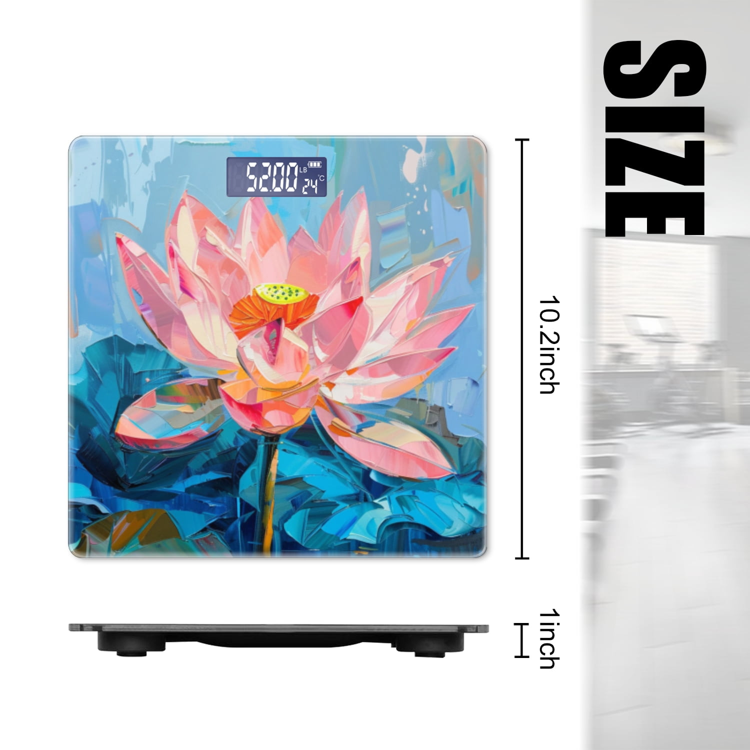 Bathroom Scale, Highly Accurate Digital Body Scale,Precisely Measures Weight up to 400 lbs-Pink Lotus Flower Blooms In The Center Of Oil Paintin