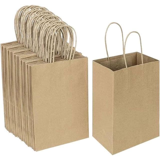 Bolsas de Papel Kraft con Asas para Embalaje de Regalo (Marrón, 50 Pack)