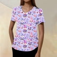 thumbnail image 2 of Scrub For Women Petite，Womens Scrub Tops - Short Sleeve V-Neck Easter Printed Scrub Top Women Uniform Shirts with Side Pockets，Purple，XXXXL, 2 of 4