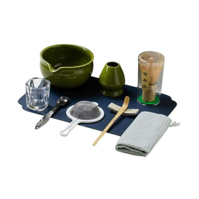 10pcs matcha set de té té almohadilla de té regalo de tazón para japonés familiar, utensilios de cocina para preparación de matcha matcha latte Verde oscuro