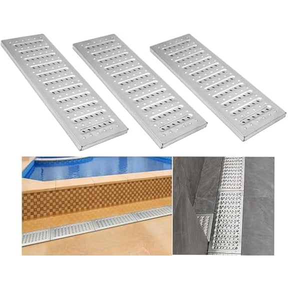 304 Stainless Steel Channel Drain Grate Cover, 3 Pack Outside Metal Drainage Grates, Heavy Duty Trench Drain for Outdoor Yard Garden Park Sidewalk Mall Fence line$$Tools & Hardware Other